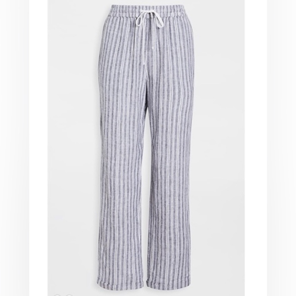 RAILS LG Linden Linen Drawstring Cropped Pant in‎ Porto Blue White Pin Stripe